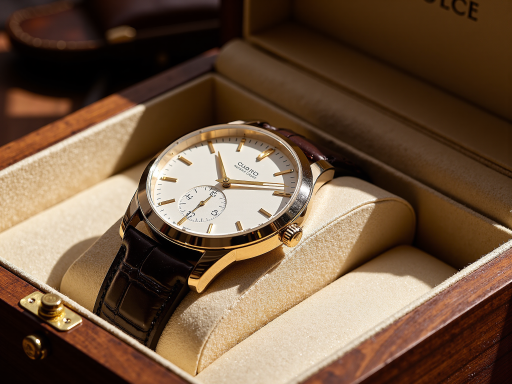 Elegant watch with leather strap, classic design, placed on dark background